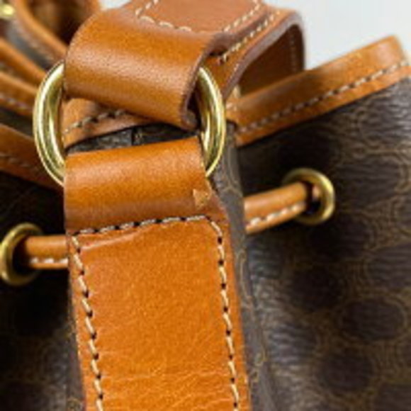 Celine Macadam Drawstring Shoulder Bag Brown Canvas - Picture 4 of 9